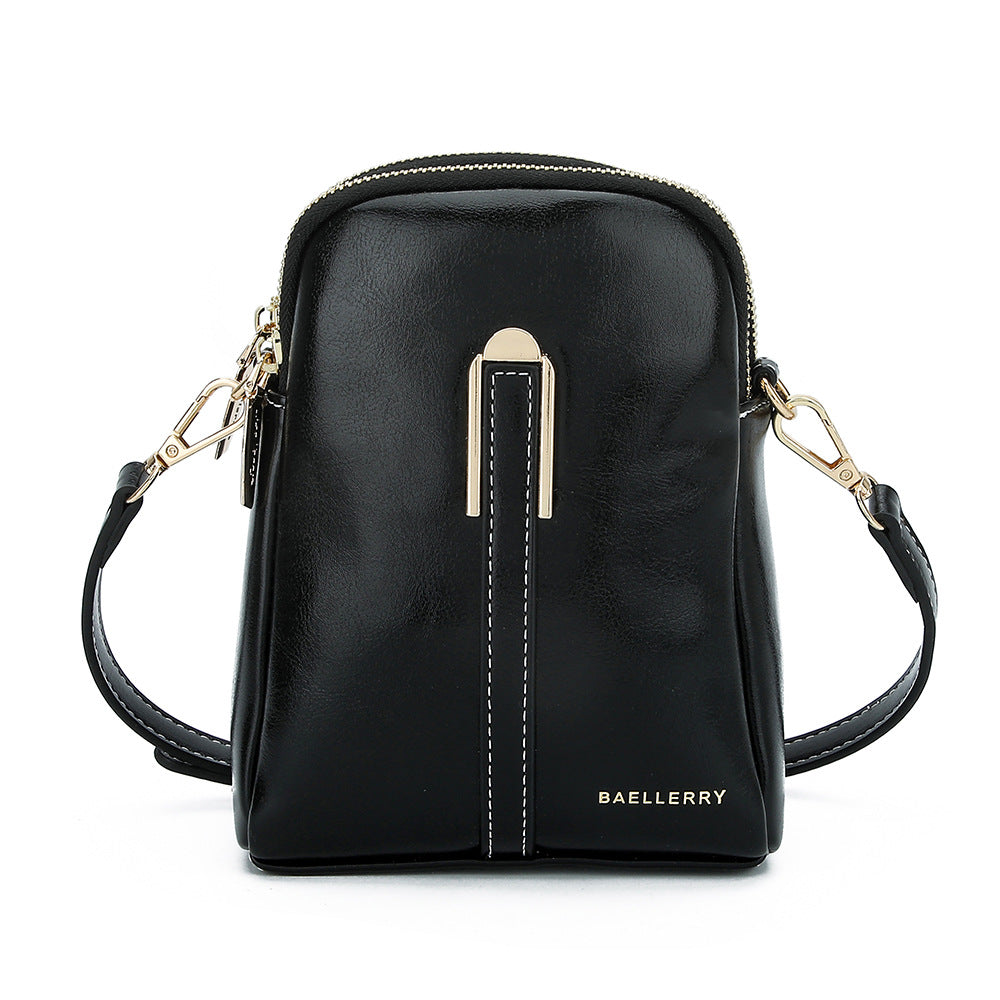 BAELLERRY N8923 Waxy PU Leather Women Dual Layer Vertical Mini Crossbody Bag BAELLERRY N8923 Waxy PU Leather Women Dual Layer Vertical Mini Crossbody Bag